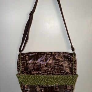 Fossil Brown and Green City-Print Crossbody Bag
